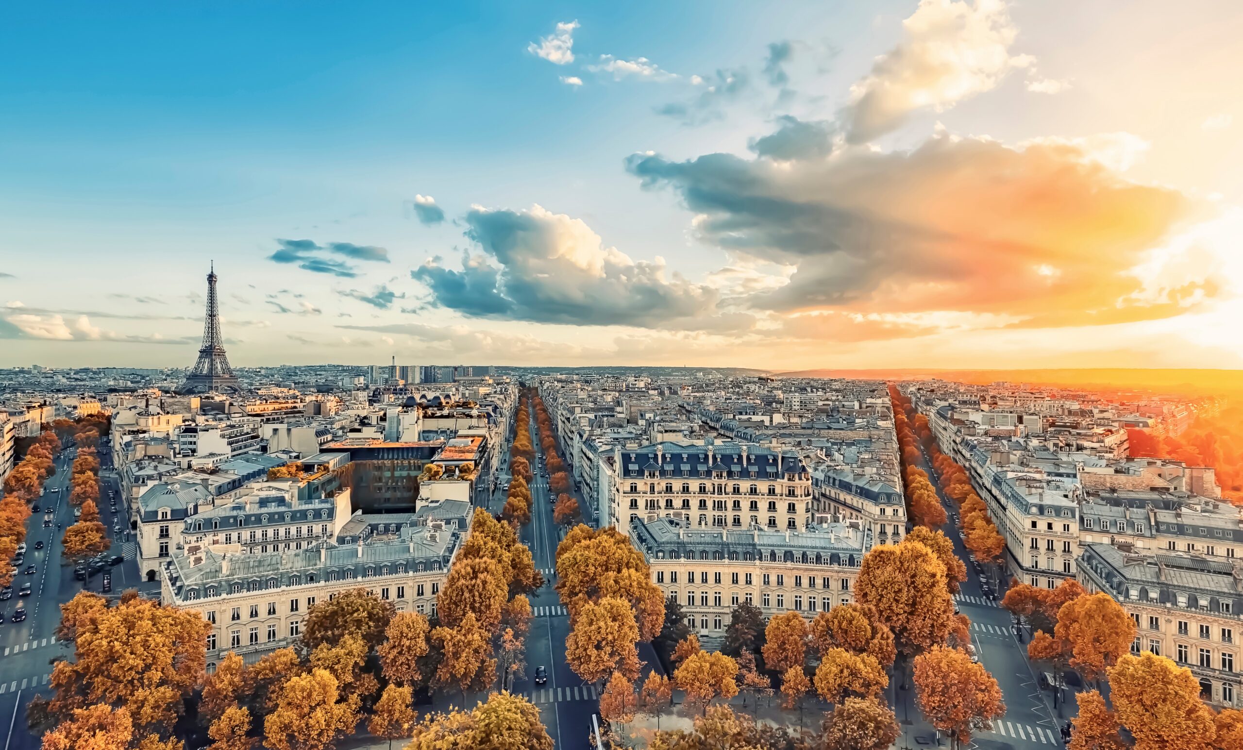 Panoramic View Of Paris City With The Eiffel Tower On A Fall Day